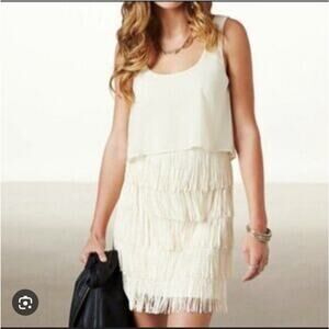 American Eagle Outfitters Cream Layered Mini Dress Fringe